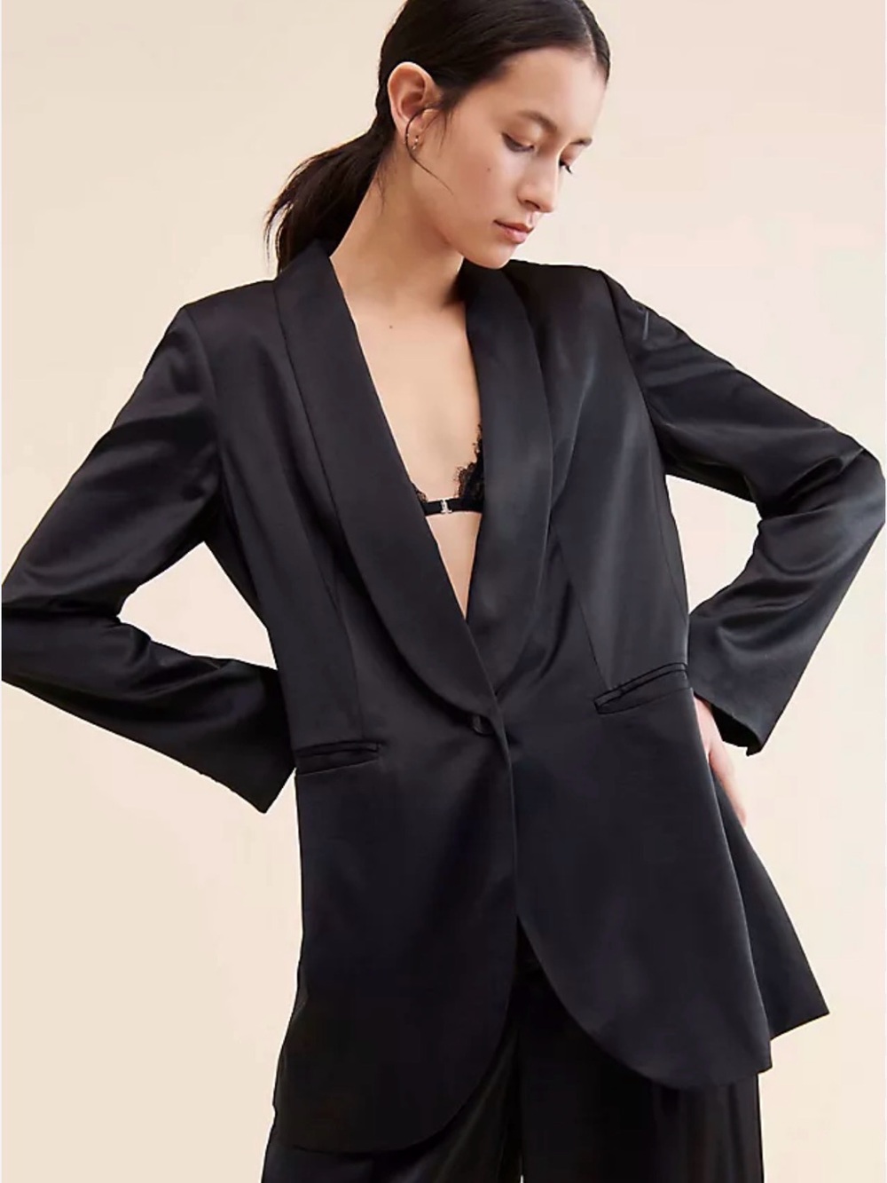 Madewell Black Satin-Look Blazer Jacket Oversized Size 4